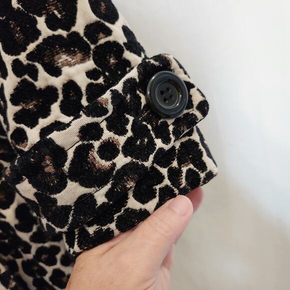 FOREVER 21 Black Cream Leopard Print Retro Carpet Bag Pea Coat Juniors Large L - Picture 11 of 11
